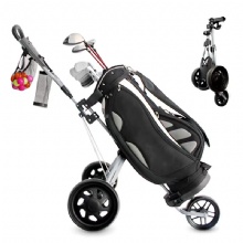 Multi Functional 3 Wheels Lightweight Aluminum Golf Push Carts Foldable Golf Trolleys